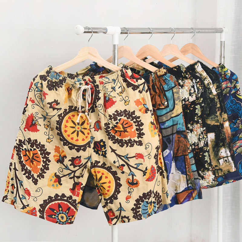 Nuevos pantalones cortos de verano para hombre de algodón y lino con estampado. Bermudas de playa de cinco puntos, estilo casual y deportivo, corte holgado, tejido ligero y fresco, disponibles en tallas grandes.