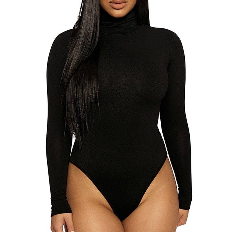 Body femenino básico para otoño e invierno 2025. Diseño sencillo de estilo europeo y americano, con cuello alto, manga larga y corte ajustado, ideal como prenda base.