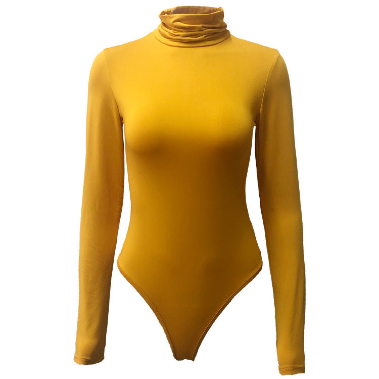 Body femenino básico para otoño e invierno 2025. Diseño sencillo de estilo europeo y americano, con cuello alto, manga larga y corte ajustado, ideal como prenda base.