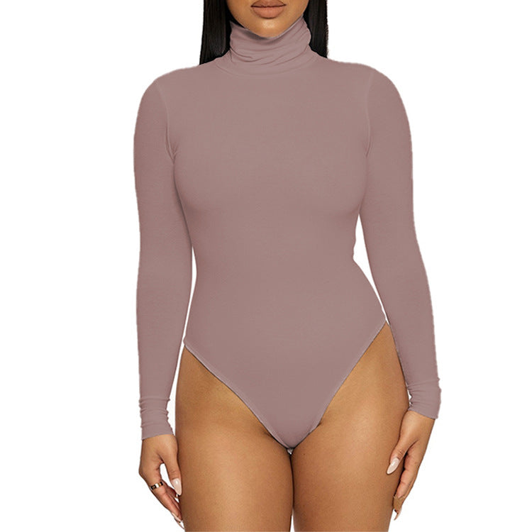 Body femenino básico para otoño e invierno 2025. Diseño sencillo de estilo europeo y americano, con cuello alto, manga larga y corte ajustado, ideal como prenda base.
