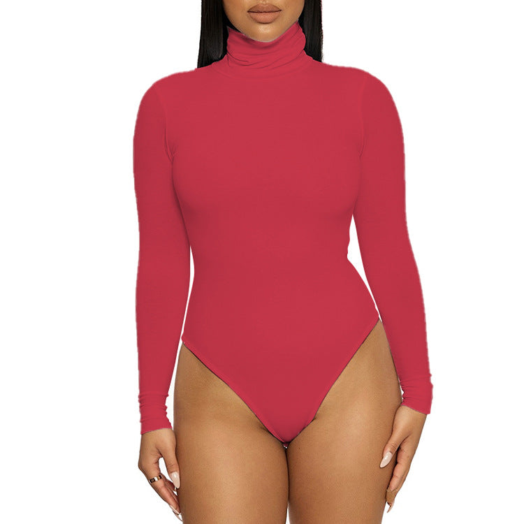 Body femenino básico para otoño e invierno 2025. Diseño sencillo de estilo europeo y americano, con cuello alto, manga larga y corte ajustado, ideal como prenda base.