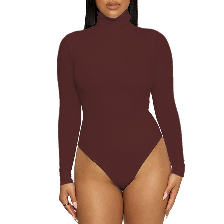 Body femenino básico para otoño e invierno 2025. Diseño sencillo de estilo europeo y americano, con cuello alto, manga larga y corte ajustado, ideal como prenda base.