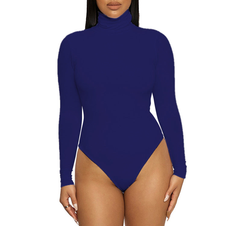 Body femenino básico para otoño e invierno 2025. Diseño sencillo de estilo europeo y americano, con cuello alto, manga larga y corte ajustado, ideal como prenda base.