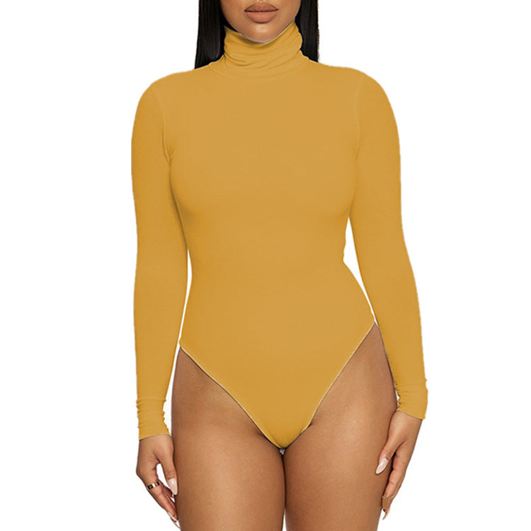 Body femenino básico para otoño e invierno 2025. Diseño sencillo de estilo europeo y americano, con cuello alto, manga larga y corte ajustado, ideal como prenda base.
