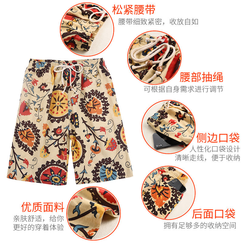 Nuevos pantalones cortos de verano para hombre de algodón y lino con estampado. Bermudas de playa de cinco puntos, estilo casual y deportivo, corte holgado, tejido ligero y fresco, disponibles en tallas grandes.