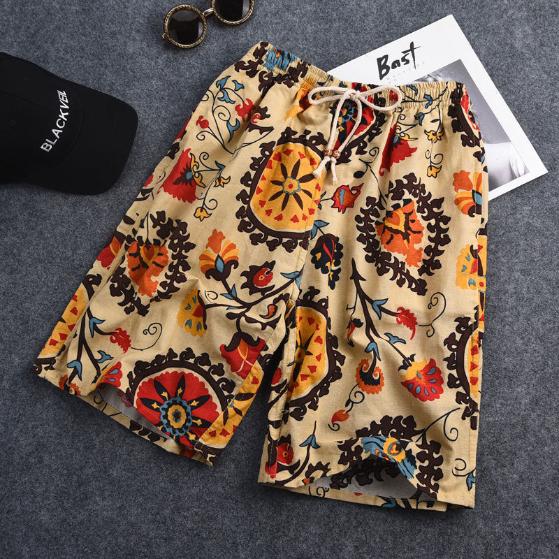 Nuevos pantalones cortos de verano para hombre de algodón y lino con estampado. Bermudas de playa de cinco puntos, estilo casual y deportivo, corte holgado, tejido ligero y fresco, disponibles en tallas grandes.