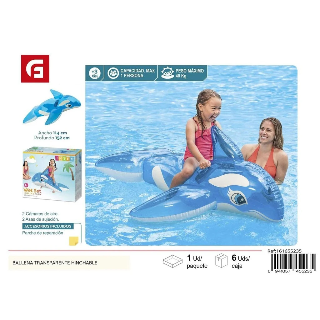 Flotador inflable transparente con forma de ballena - Accesorios para piscina.