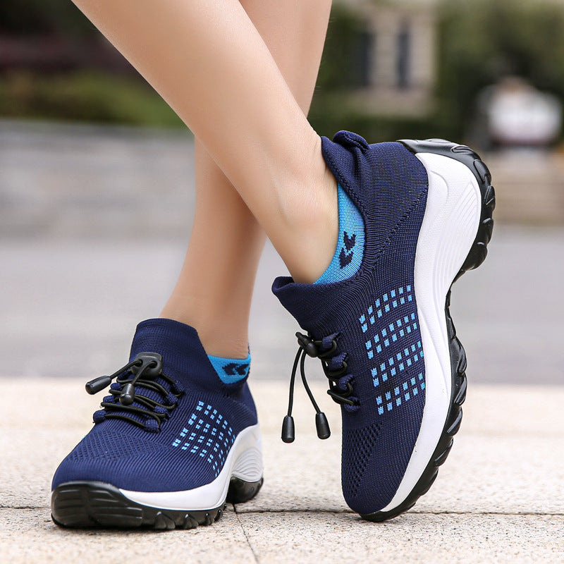 Nuevas zapatillas deportivas para mujer 2025. Diseño de punto Flyknit con malla transpirable, estilo moderno tipo calcetín, cómodas y ligeras. Zapatillas tipo “Mom Shoes” de tendencia, disponibles en tallas grandes.