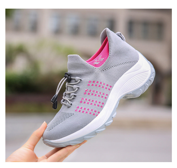 Nuevas zapatillas deportivas para mujer 2025. Diseño de punto Flyknit con malla transpirable, estilo moderno tipo calcetín, cómodas y ligeras. Zapatillas tipo “Mom Shoes” de tendencia, disponibles en tallas grandes.