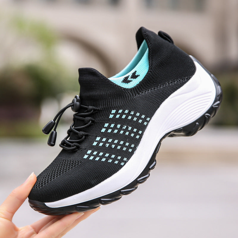 Nuevas zapatillas deportivas para mujer 2025. Diseño de punto Flyknit con malla transpirable, estilo moderno tipo calcetín, cómodas y ligeras. Zapatillas tipo “Mom Shoes” de tendencia, disponibles en tallas grandes.