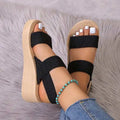 1 par de sandalias minimalistas de cuña para mujer, con punta abierta, plataforma de suela gruesa, estilo casual, correa al tobillo y tira trasera (slingback), de color liso.
