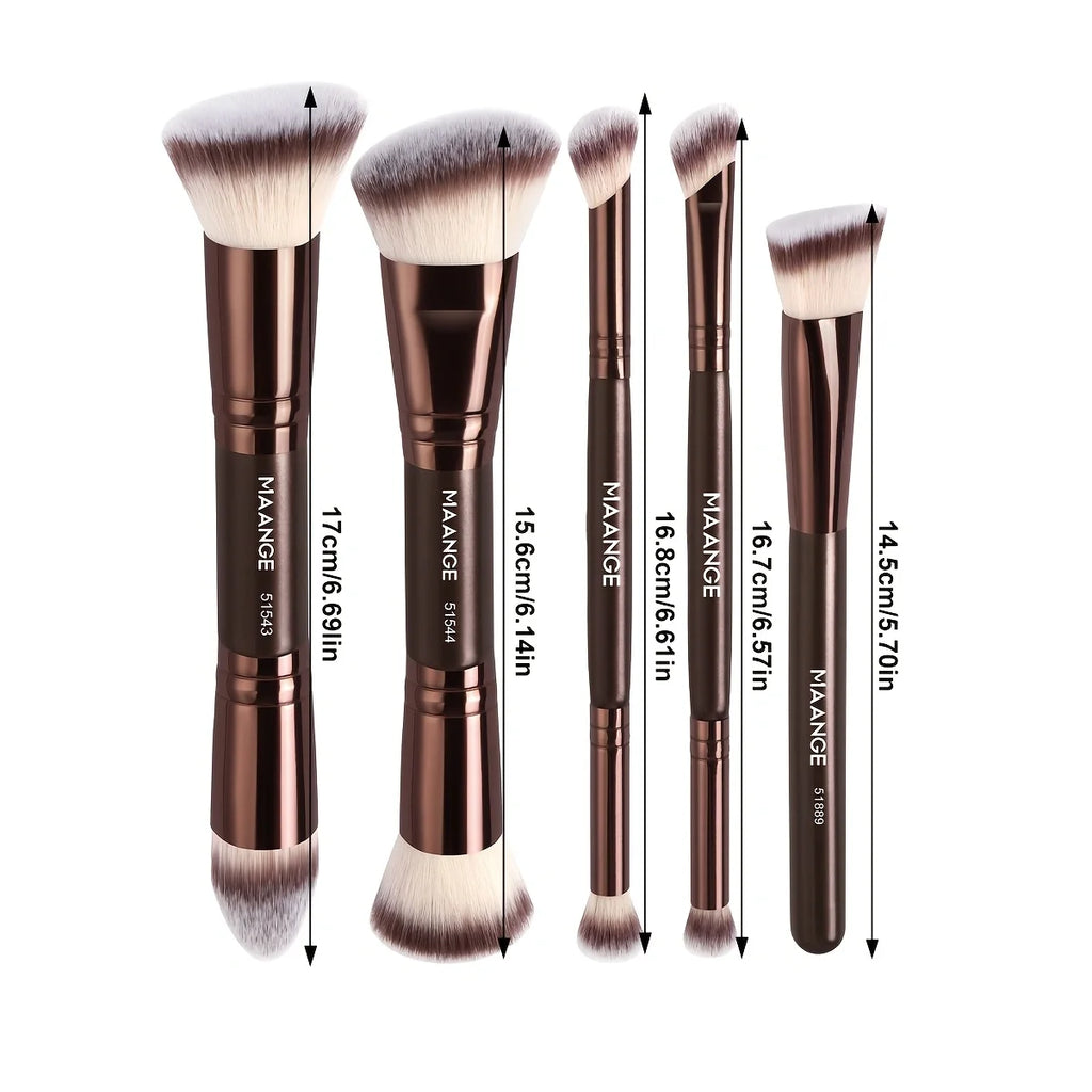MAANGE Set de 5 brochas de maquillaje: incluye brochas para base, rubor, corrector y sombras de ojos. Kit multifuncional de brochas profesionales para maquillaje.