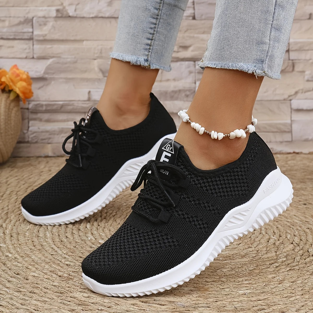 Zapatillas deportivas casuales para mujer de color liso, con parte superior de tejido de punto y suela suave. Ideales para correr, jugar al tenis, hacer ejercicio y viajar.