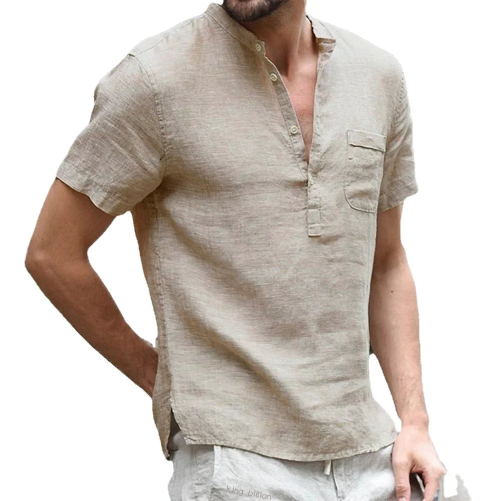 Nueva camiseta de manga corta para hombre, confeccionada en mezcla de algodón y lino. Diseño casual, ligero y transpirable, ideal para el verano. Cómoda y fresca para el uso diario, disponible en tallas de la S a la 3XL.