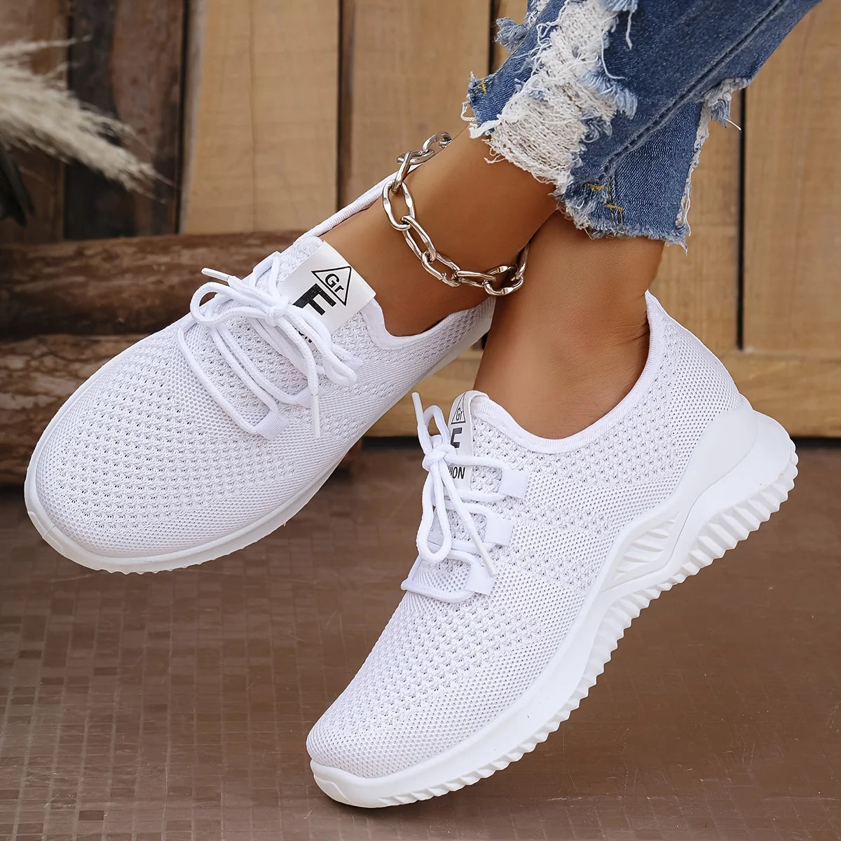 Zapatillas deportivas casuales para mujer de color liso, con parte superior de tejido de punto y suela suave. Ideales para correr, jugar al tenis, hacer ejercicio y viajar.