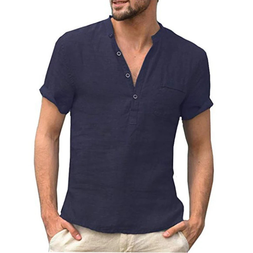Nueva camiseta de manga corta para hombre, confeccionada en mezcla de algodón y lino. Diseño casual, ligero y transpirable, ideal para el verano. Cómoda y fresca para el uso diario, disponible en tallas de la S a la 3XL.