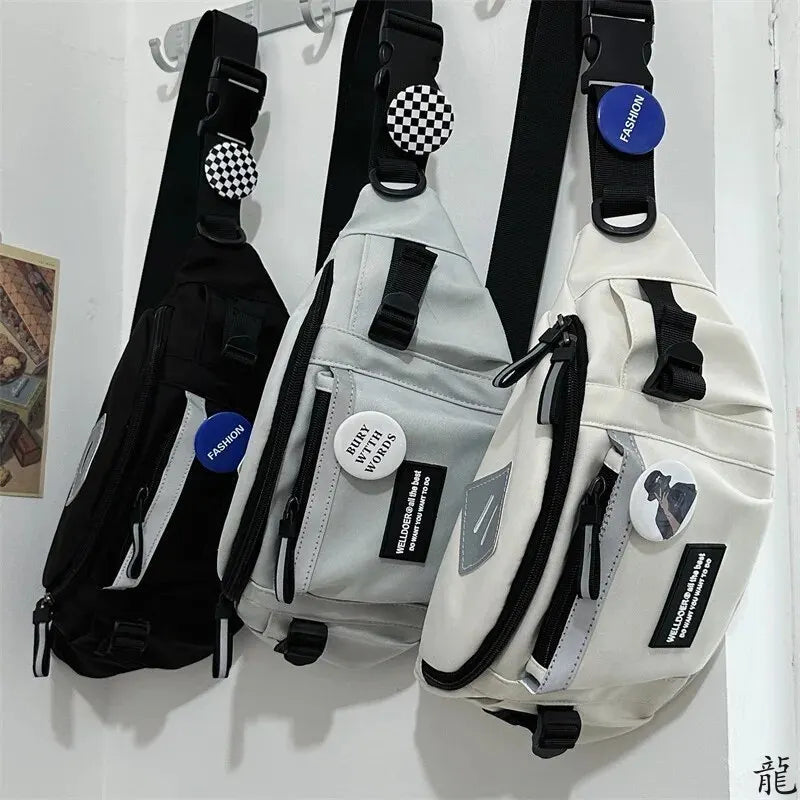 Bolso de pecho reflectante estilo Harajuku japonés para mujer y hombre, riñonera tipo collage para estudiantes, bolso bandolera, cartera y bolso de mano.