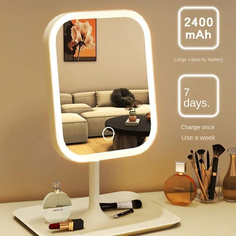 Espejo de tocador moderno de diseño exclusivo para escritorio, con luz LED de 3 colores, espejo de maquillaje táctil para mujer, ideal para dormitorio o tocador.