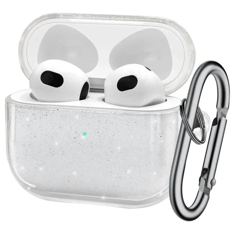 Funda de TPU suave con brillo y purpurina para auriculares, con llavero, compatible con AirPods Pro y AirPods de 1.ª, 2.ª, 3.ª y 4.ª generación (2024). Incluye accesorios de protección para el estuche.