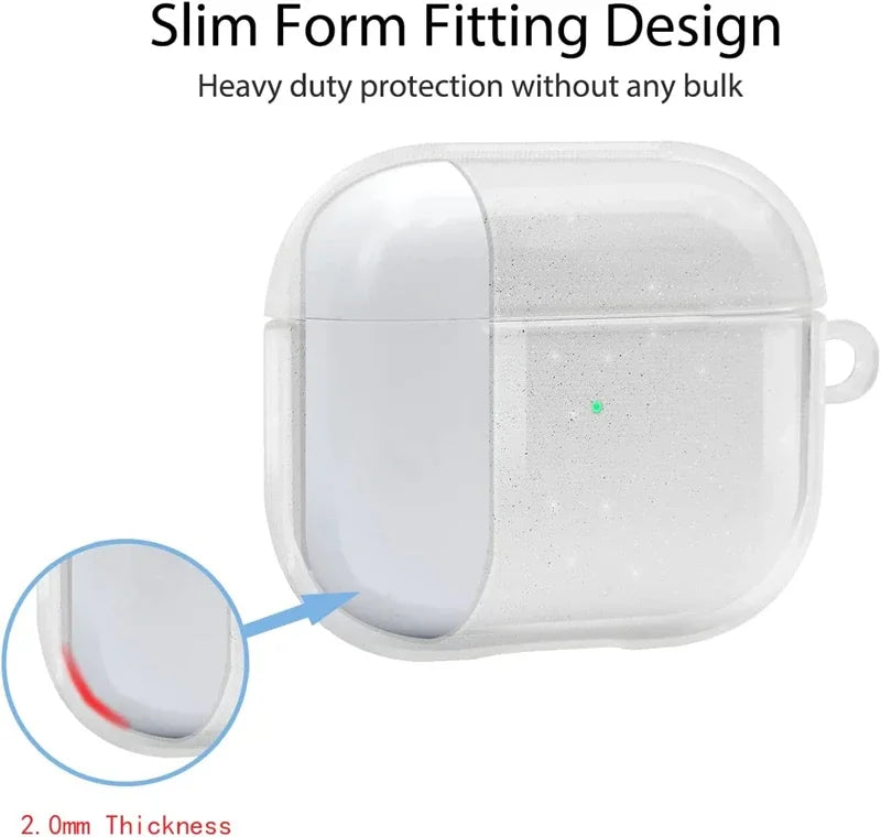 Funda de TPU suave con brillo y purpurina para auriculares, con llavero, compatible con AirPods Pro y AirPods de 1.ª, 2.ª, 3.ª y 4.ª generación (2024). Incluye accesorios de protección para el estuche.