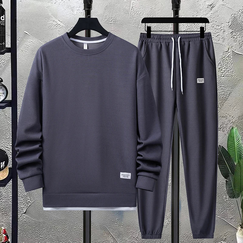 Conjunto de waffle para hombre de verano – conjunto casual de camiseta y pantalón corto, traje deportivo masculino, conjunto deportivo de color sólido, traje holgado, tallas disponibles.