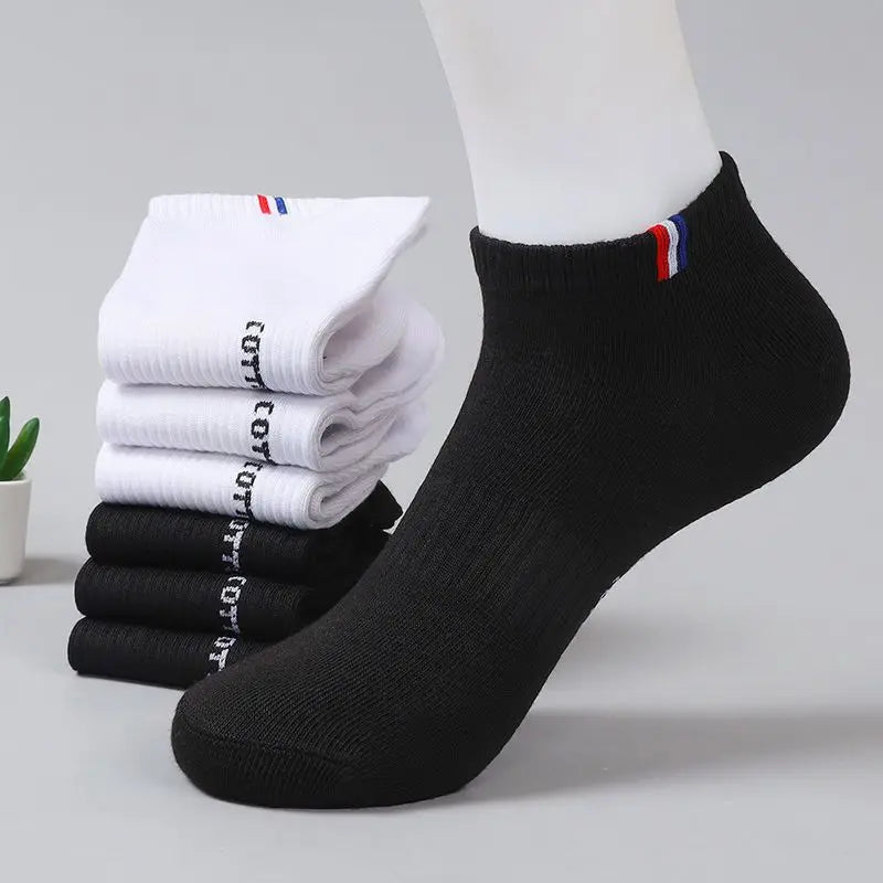 5 /10 pares 1 lote Calcetines de verano para Hombre tubo bajo fino transpirable blanco negro rayas regalo Calcetines tobilleros deportivos 1 paquete Calcetines Hombre