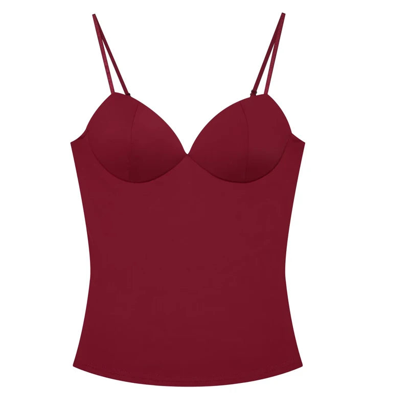 Top tipo corsé corto para mujer. Sin mangas, con tirantes y diseño ajustado tipo bodycon. Disponible en negro y marrón, con estilo bustier y espalda descubierta. Sexy, moderno y ideal para looks de verano o streetwear.