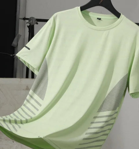 Camiseta deportiva para hombre de verano, tejido tipo seda fría ultraligera, estampado reflectante, secado rápido, manga corta, transpirable, ideal para fitness y deporte, talla hasta 5XL.