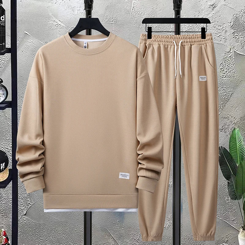 Conjunto de waffle para hombre de verano – conjunto casual de camiseta y pantalón corto, traje deportivo masculino, conjunto deportivo de color sólido, traje holgado, tallas disponibles.