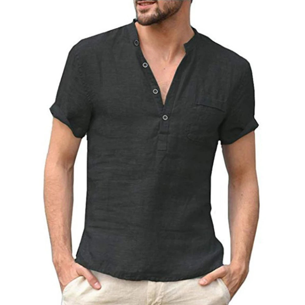 Nueva camiseta de manga corta para hombre, confeccionada en mezcla de algodón y lino. Diseño casual, ligero y transpirable, ideal para el verano. Cómoda y fresca para el uso diario, disponible en tallas de la S a la 3XL.