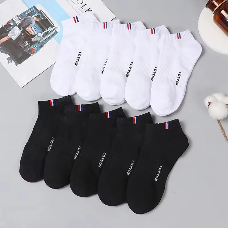 5 /10 pares 1 lote Calcetines de verano para Hombre tubo bajo fino transpirable blanco negro rayas regalo Calcetines tobilleros deportivos 1 paquete Calcetines Hombre