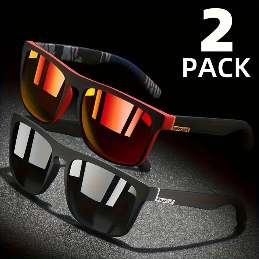 Pack de 2 gafas de sol cuadradas polarizadas con protección antirreflejo. Ideales para el verano, fiestas, vacaciones, viajes, conducir y pescar. Lentes cómodos, modernos y con excelente protección solar.
