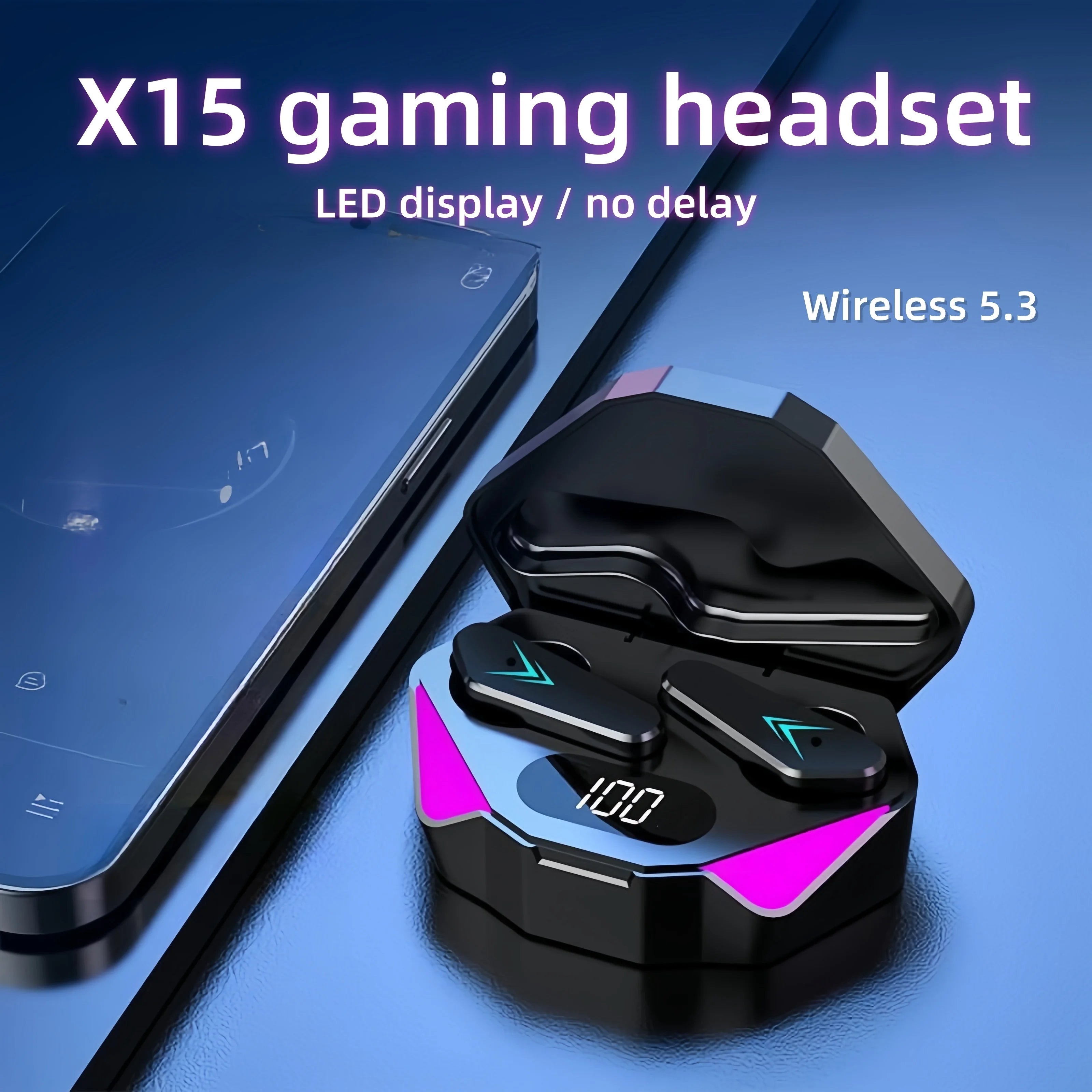 Auriculares inalámbricos Bluetooth TWS X15 con pantalla LED, micrófono integrado, diseño para videojuegos, cancelación de ruido y sonido de alta calidad. Audífonos inalámbricos ideales para música, llamadas y gaming.