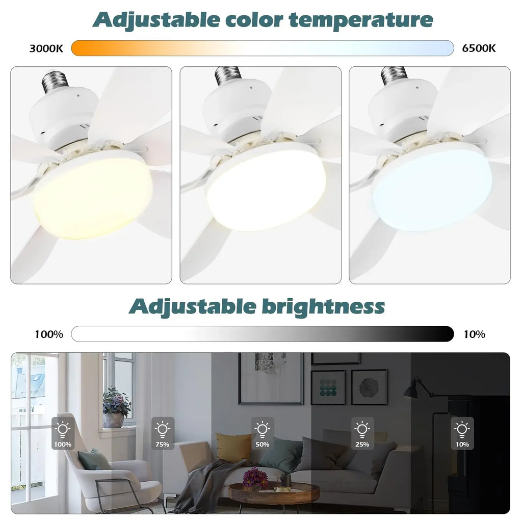 Ventilador de techo LED de 40 W con casquillo E27, con control remoto para regular la intensidad de la luz, adecuado para sala de estar, estudio y uso doméstico. Compatible con voltaje de 85-265 V.