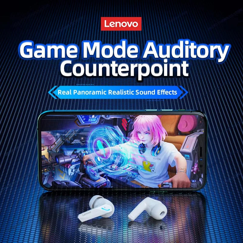 Auriculares inalámbricos Lenovo GM2 Pro con Bluetooth 5.3, modo dual para juegos y música, baja latencia, diseño deportivo intrauditivo, micrófono integrado y sonido de alta calidad. Ideales como regalo.