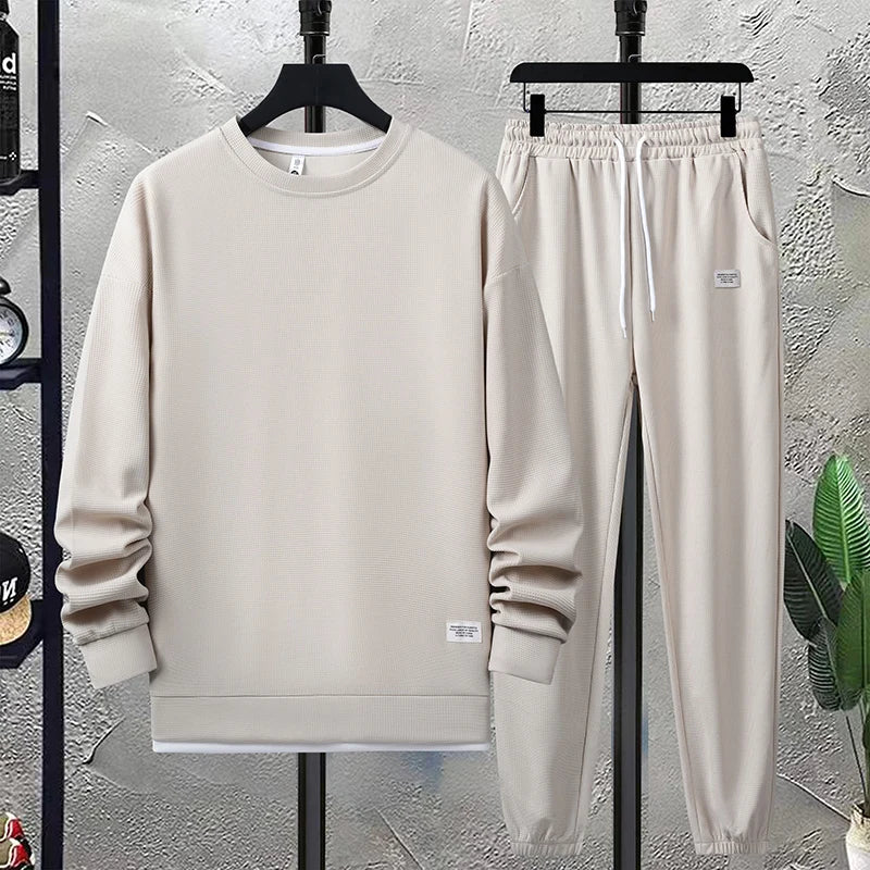Conjunto de waffle para hombre de verano – conjunto casual de camiseta y pantalón corto, traje deportivo masculino, conjunto deportivo de color sólido, traje holgado, tallas disponibles.
