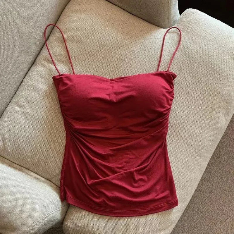 Top halter para mujer con sujetador integrado y tejido elástico. Ideal para la playa, el uso diario y looks casuales. Diseño de verano inspirado en la moda coreana, cómodo, moderno y en tendencia.