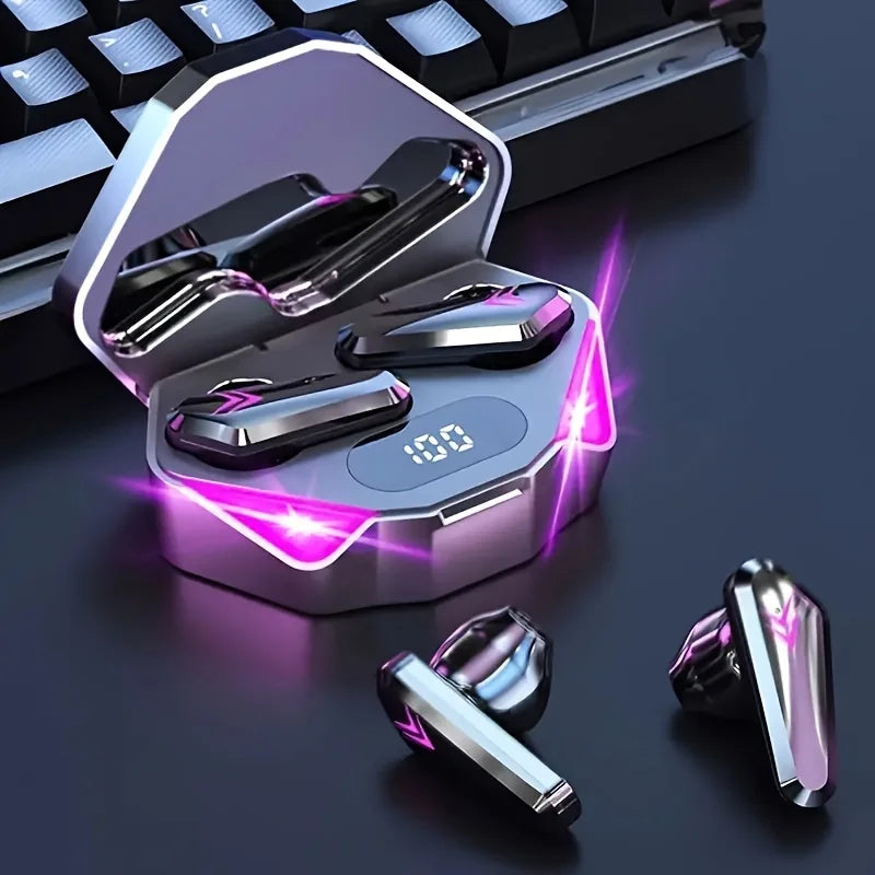 Auriculares inalámbricos Bluetooth TWS X15 con pantalla LED, micrófono integrado, diseño para videojuegos, cancelación de ruido y sonido de alta calidad. Audífonos inalámbricos ideales para música, llamadas y gaming.