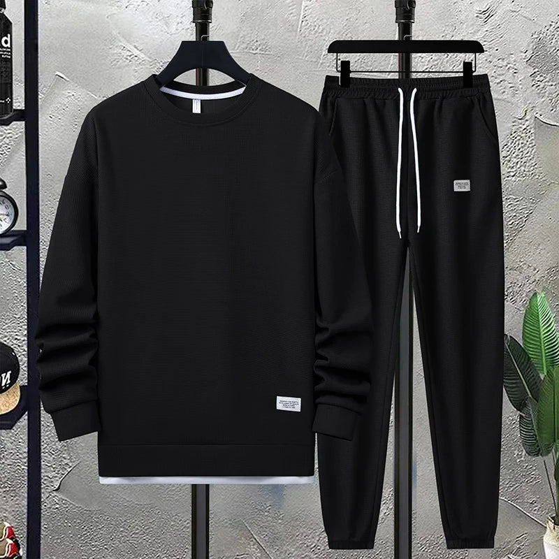 Conjunto de waffle para hombre de verano – conjunto casual de camiseta y pantalón corto, traje deportivo masculino, conjunto deportivo de color sólido, traje holgado, tallas disponibles.