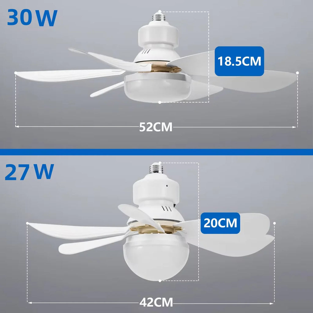 Ventilador de techo LED de 40 W con casquillo E27, con control remoto para regular la intensidad de la luz, adecuado para sala de estar, estudio y uso doméstico. Compatible con voltaje de 85-265 V.