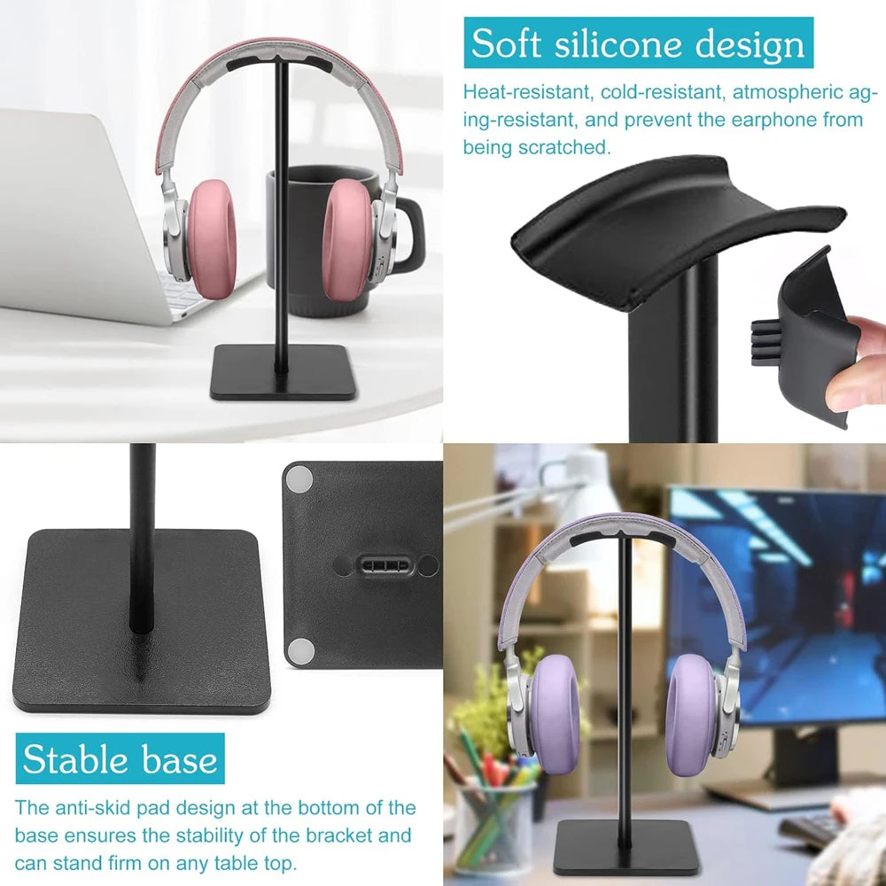 Nuevo soporte para auriculares en color blanco y negro, desmontable, ideal para computadoras y equipos de videojuegos. Base universal de escritorio para almacenar y exhibir audífonos de forma práctica y organizada.