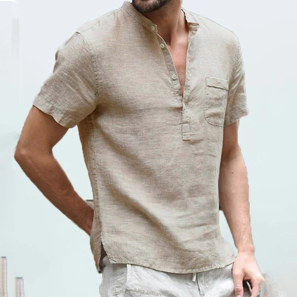 Nueva camiseta de manga corta para hombre, confeccionada en mezcla de algodón y lino. Diseño casual, ligero y transpirable, ideal para el verano. Cómoda y fresca para el uso diario, disponible en tallas de la S a la 3XL.