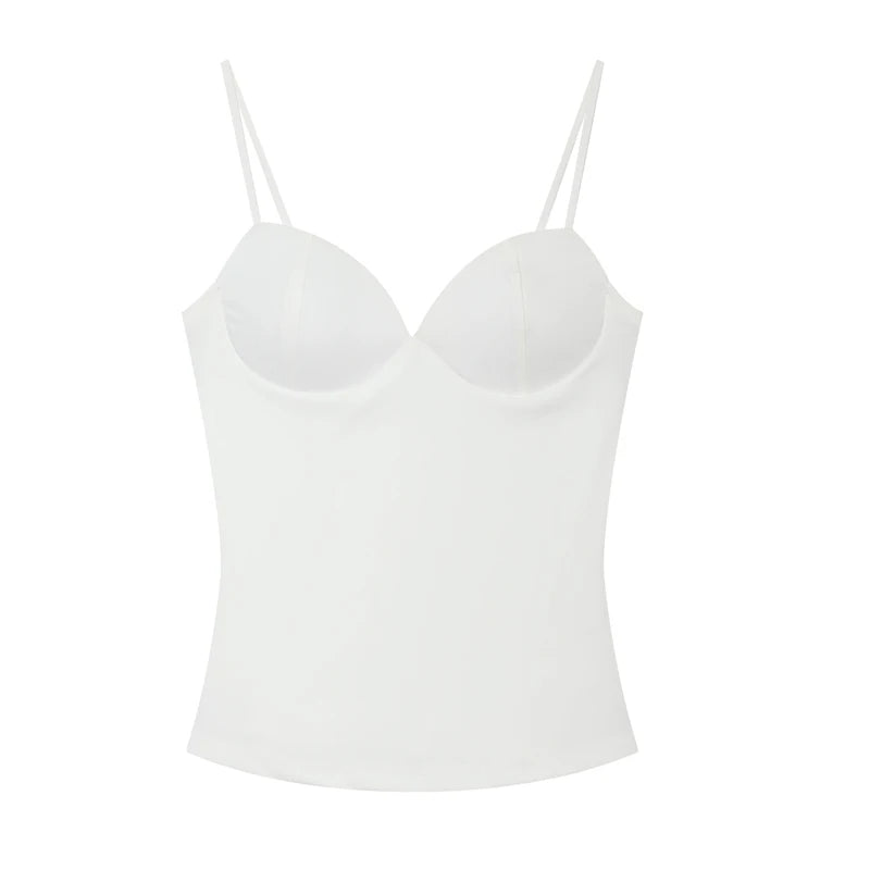 Top tipo corsé corto para mujer. Sin mangas, con tirantes y diseño ajustado tipo bodycon. Disponible en negro y marrón, con estilo bustier y espalda descubierta. Sexy, moderno y ideal para looks de verano o streetwear.