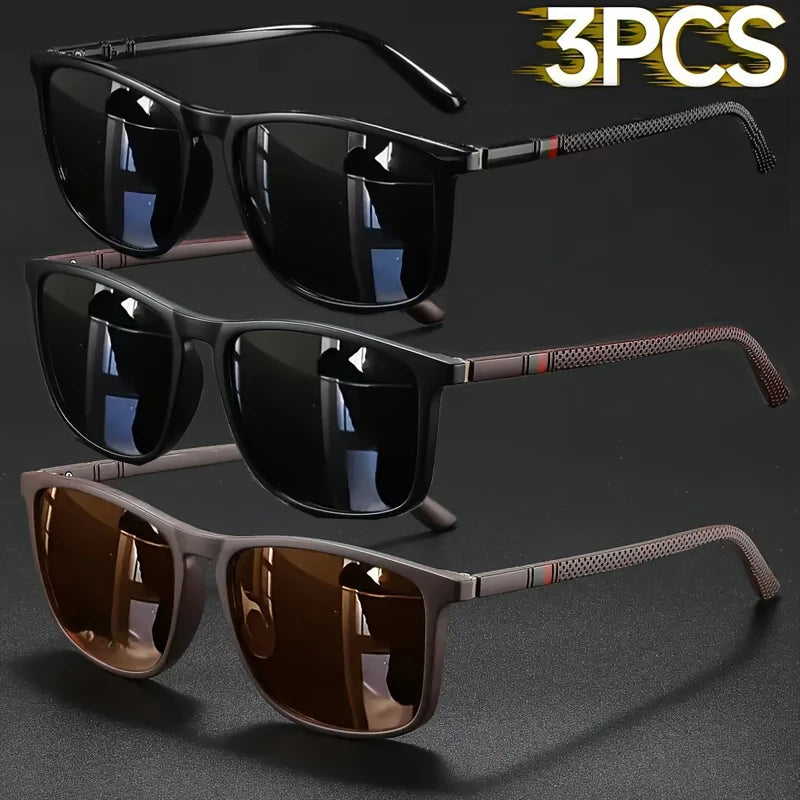 Gafas de sol cuadradas de lujo estilo vintage (paquete de 2 o 3 unidades), ideales para hombre y mujer. Perfectas para ciclismo, viajes, conducir, pescar y uso diario. Lentes con protección UV400, modernas y elegantes.