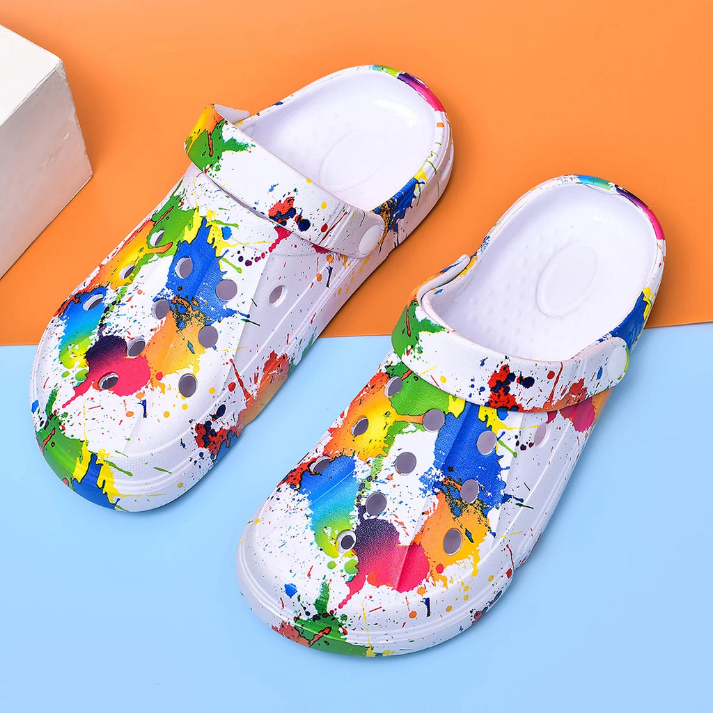 Couple Style Men's and Women's Clogs Sandals Slippers Inkjet Pattern Air Cushion Breathable Beach Sandals Outdoor Thick-Soled Mu