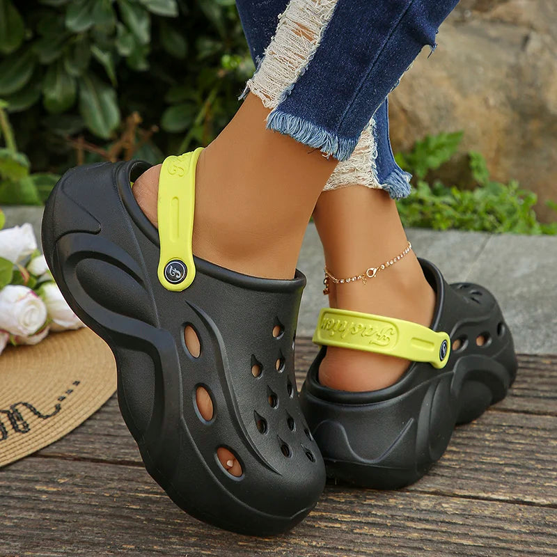 Sandalias tipo zueco de plataforma gruesa para mujer, verano 2024, con suela gruesa y suave, ideales para la playa o el jardín. Chanclas de cuña de EVA antideslizantes para mujer.