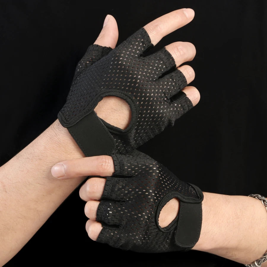 Guantes de medio dedo de verano de seda fría, transpirables, para gimnasio y fitness, para mujeres y hombres, con almohadilla antideslizante, guantes sin dedos para ciclismo y bicicleta.