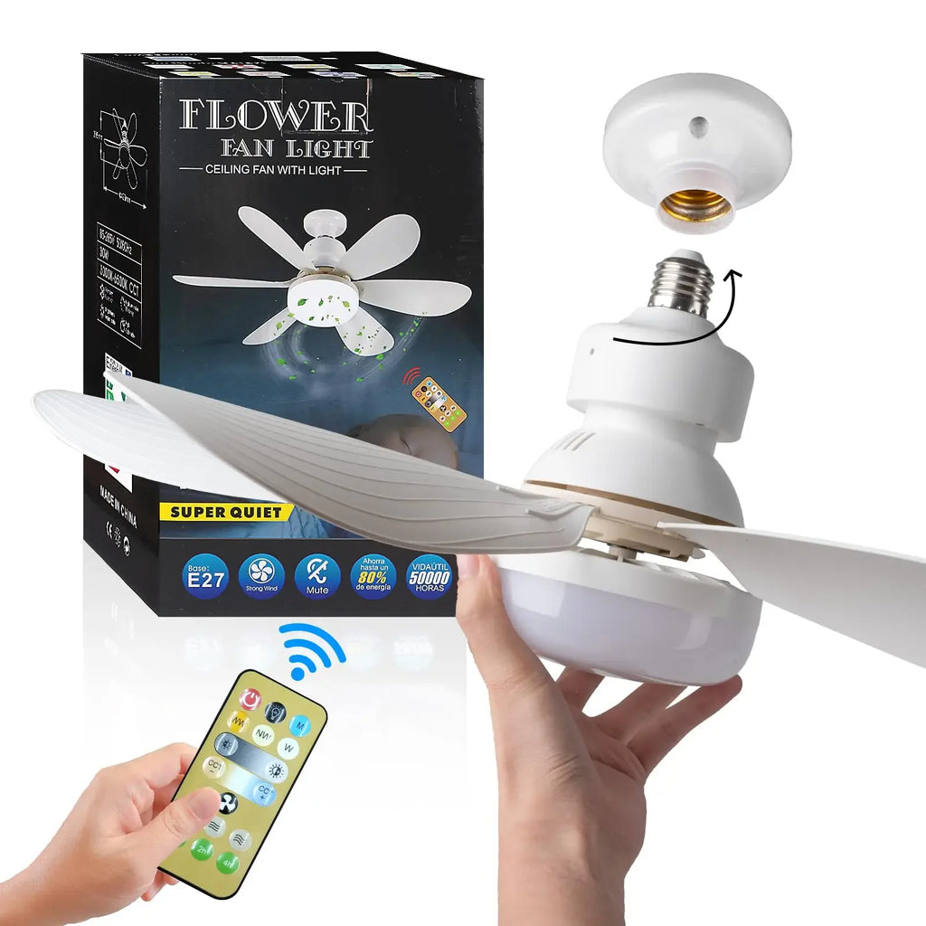 Ventilador de techo LED de 40 W con casquillo E27, con control remoto para regular la intensidad de la luz, adecuado para sala de estar, estudio y uso doméstico. Compatible con voltaje de 85-265 V.