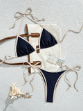 Bikini de dos piezas para mujer 2026 con diseño sexy de bloques de color. Conjunto de micro bikini con tanga mini, moderno y llamativo, ideal para la playa, la piscina, vacaciones y días de verano.