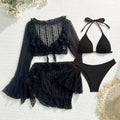 Conjunto de bikini de 4 piezas para mujer con cuello halter, pareo y cubrebaño de manga larga. Traje de baño elegante y moderno, ideal para la playa, la piscina, vacaciones y días de verano.